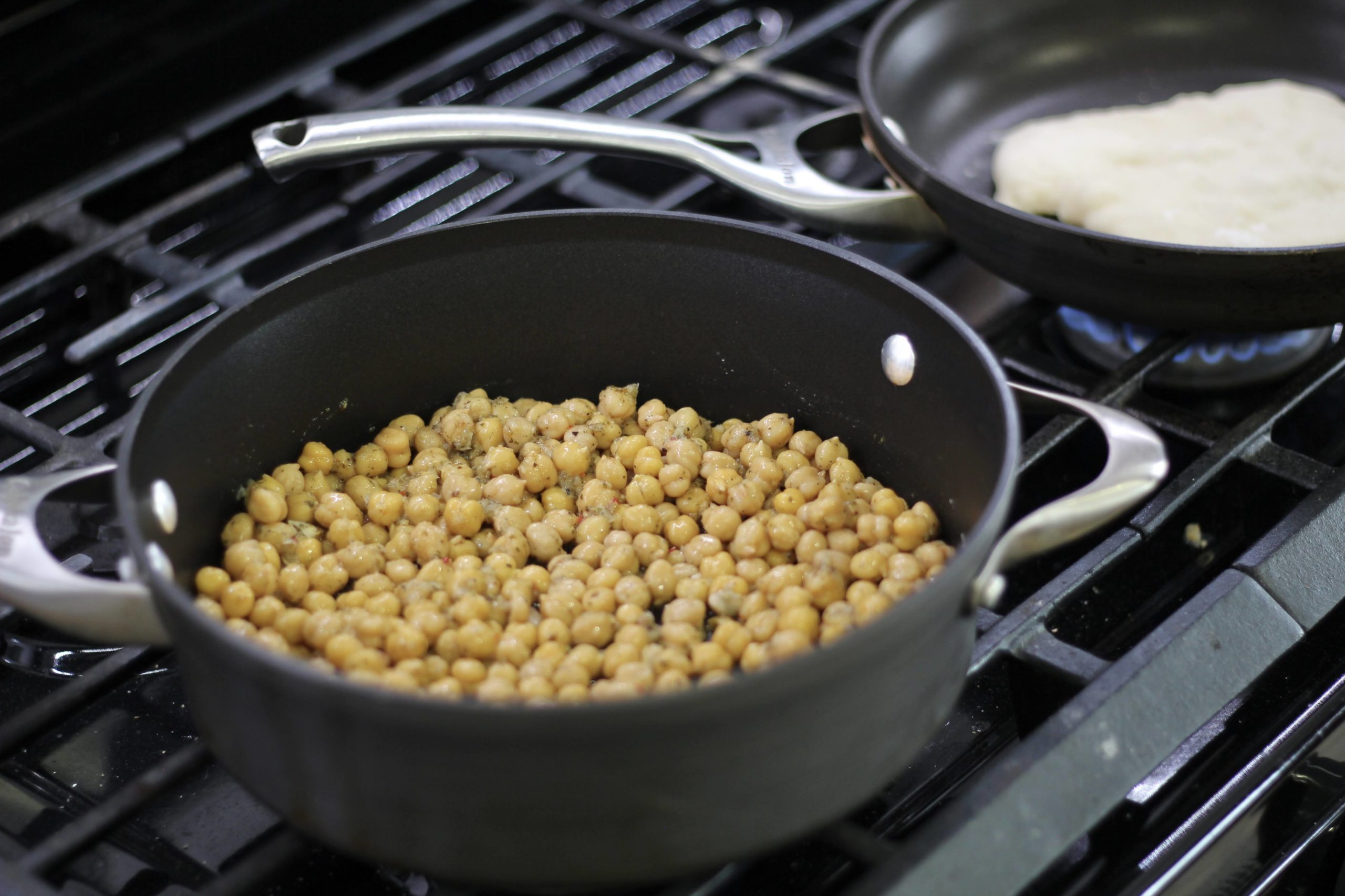 cooking chick peas and pita